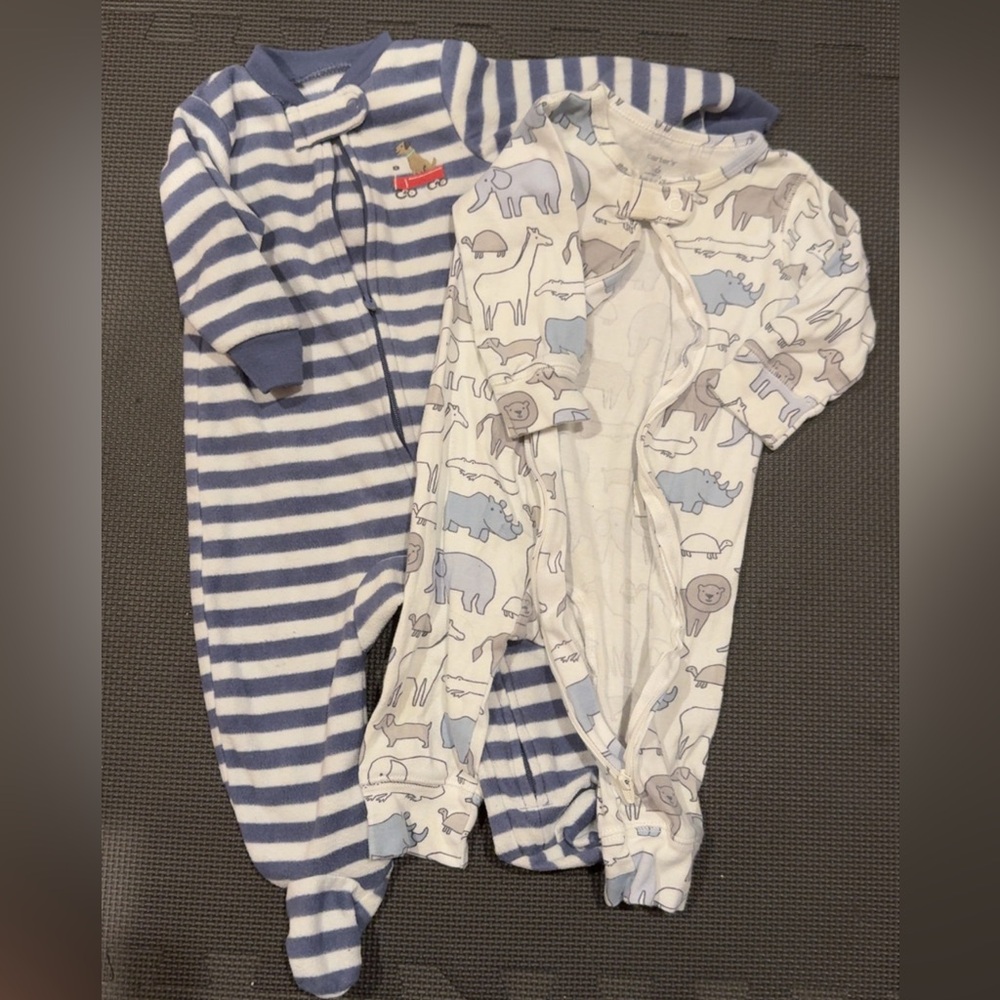 Carter's Blue and White Striped Footies